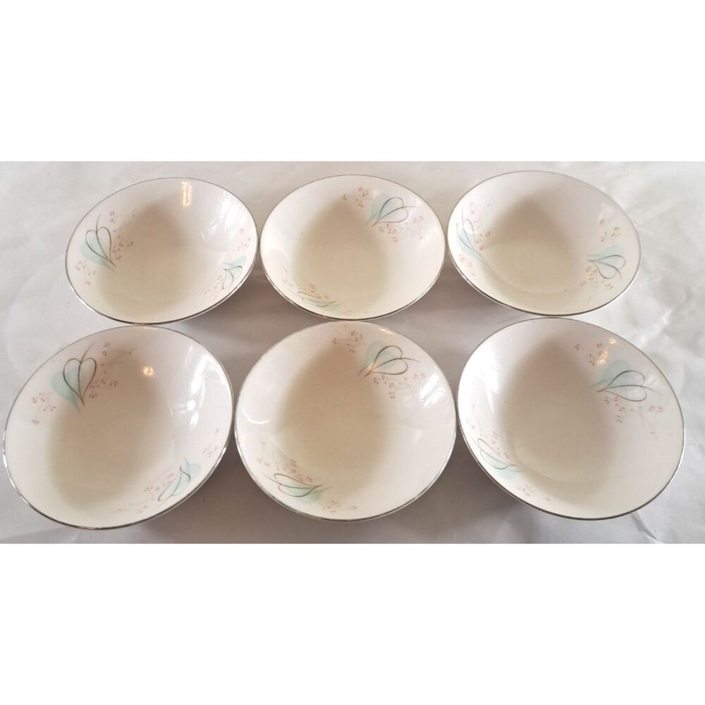 Homer Laughlin Triumph Woodland Small Berry Bowls MCM Aqua Pink Retro 1950s